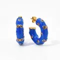 Royal blue enamel C-shaped earrings with gold-rimmed sparkling crystals for women - Blue (KDE2015)