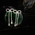 Silver bow brooch with crystal tassels and teardrop pendant on glass surface - 26# Silver Needle-Silver-Bowknot