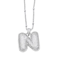 Silver letter N necklace pendant with sparkling cubic zirconia on delicate chain - Letter N / Silver