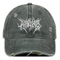 Distressed dark gray washed cotton baseball cap with white Gothic Ruthless embroidery - Green