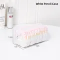 Iridescent quilted laser makeup bag in pearl white finish with secure zipper closure - White Pencil Case / White