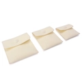 Cream velvet jewelry pouches with snap button in three different sizes on white backdrop - Long Plush / Small (7x7cm) / Beige