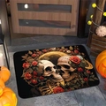 Macro view of Halloween diatomaceous earth mat featuring gothic skull and red rose details - 40*60cm / Graphite