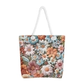 Floral jacquard tote bag featuring vibrant embroidery and white rope handles on white background - Full Floral Pattern A
