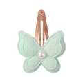 Sparkling light green handmade butterfly hair clip with pearl center and metal snap button - Mint Green