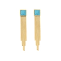 Elegant gold drop earrings with square turquoise stone and long tassel chains - Sky Blue Square Turquoise Tassel Style (4#)