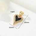 14K gold plated heart pendant with black inlay and cubic zirconia, 18.9mm size - 12716 Black Heart