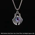 Collana punk occhio del diavolo con iride blu magenta e catena in acciaio da 70 cm - Malocchio Stile 1