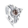 Anillo corona de plata con proyección y circonitas, banda ajustable para parejas - Abierto Ajustable / Estilo de Proyección de Corona / Plateado