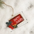 Etichetta natalizia vintage in metallo rosso con scritta Happy Holidays e pacco regalo - Pendaglio Scatola Regalo con Lettere in Ferro