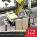 Portaspugne in acciaio inox per rubinetto cucina con barra per panni e asciugamani - Stile Barra Sinistra Argento (Con Vassoio Di Drenaggio)