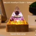Amethyst life tree crystal pyramid with glowing square wooden base for home decor - BALL025+Wooden Base-Amethyst/Purple Ball/Light Base