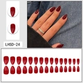 Glossy burgundy almond press-on nails set featuring 24 pieces in various sizes - Wine Red Style (LHSD-24)