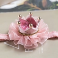 Pink crown hair clip for girls with silk sequins and delicate tulle lace base decoration - Pink Headband With Box