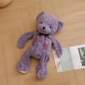 Purple teddy bear plush toy shell in rose curl fabric with a gold-stamped satin ribbon - Purple