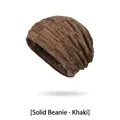 Winter knit beanie hat in khaki with thick artificial fleece lining for warmth - Khaki Single Hat
