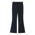Pantalon évasé noir taille haute pour femme avec boucle métallique et œillets élégants - XS / Pantalon Évasé