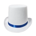Sombrero de copa blanco vintage con cinta azul para espectáculos de magia y galas - Adult-59cm / 16 Cm De Alto - Blanco - Cinta Azul