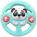 Detail of mint green baby steering wheel teether with panda design and textures - Bear Steering Wheel Panda Teether / Green