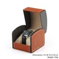 Brown PU leather watch box with white stitching and beige soft lining pillow - Brown Arc