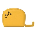 Cute yellow cat coin purse in lychee pattern leather with ears and metal zipper - Yellow