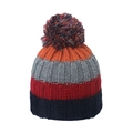 Berretto invernale da uomo a righe multicolore con un grande pompon di pelliccia sintetica - M(56-58cm) / Arancione Grigio Rosso Navy Multi (B)