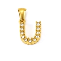 Gold stainless steel necklace pendant in letter U shape with sparkling zircon stones - Letter U Pendant