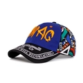 Berretto patchwork con ricamo SWAG e vivaci motivi etnici sul lato del cappello - Blu