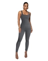 Detailed texture of dark grey ribbed knit fabric on a sleeveless square neck jumpsuit - Dark Gray