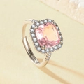 Elegant silver ring with a large square pink gemstone and sparkling zircon accents - Platinum Gold [pink Diamond] Ljz-266 / Adjustable Open