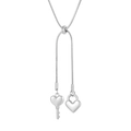 Silver adjustable snake chain necklace featuring romantic heart lock and key pendants - Steel Color (KN202599-Z)