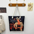 Ethnic canvas tote bag with black woman illustration and white cotton rope handles - Rockin The Black Woman Typography