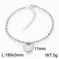 Silver bead chain bracelet with 11mm heart pendant and lobster clasp detail - Steel Color Bracelet (KB167251-Z) / Steel