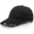 Classic black cotton baseball cap featuring three stylish silver rings on the brim - Classic Three Rings - Black