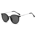 Classic round black oversized anti-blue light glasses with silver metal temples - Glossy Black Silver Frame - Black Grey Lens