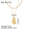 Detailed view of gold leaf pendant with zircon inlay and chain measurement specifications - 18K Gold / Double Layered Leaf Necklace (NB-N1215)
