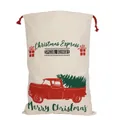 Christmas drawstrings canvas gift bag featuring a red vintage truck and tree design - 49*68CM, HK-109 (Red Truck Express)