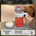 Champagne white 1100ml large capacity heat resistant glass teapot with stainless steel filter - White 1000ml (Low Filter)