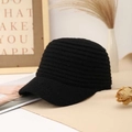 Women's black knit baseball cap with ribbed texture and short brim for winter warmth - M (56-58cm) / Black