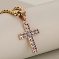 Hip hop stainless steel cross pendant in rose gold finish with square clear zircon - Rose Gold Cross Pendant (Clear Zirconia)