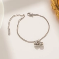 Double-layer silver snake chain bracelet with two bells and adjustable lobster clasp - Silver