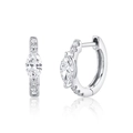 Detailed macro view of marquise-cut crystal and micro-pave diamonds on silver huggie earrings - Marquise Shape-Silver
