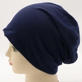 Dark blue knitted slouchy beanie with a minimalist design and soft cotton texture - Adjustable / Navy Blue