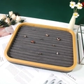 Bamboo jewelry display tray with grey velvet slots for rings and earrings - Gray