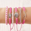 Conjunto de pulseras de tortuga tejidas rosa y blanco estilo playa 6 piezas hechas a mano - Pulsera / Rosa