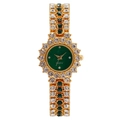 Elegante orologio al quarzo da donna in oro con quadrante verde smeraldo e cristalli - Cinturino Oro / Quadrante Verde / Diamanti Verdi