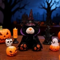 Orsetto di peluche mago di Halloween nero con mantello viola e zampe di zucca - Orso Nero - Mantello con Colletto Viola