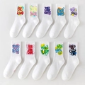 10-pair set of white crew socks with colorful motivational street style graffiti slogans - Unisex (35-44) / K2 Series White (Mixed)