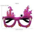 Pink glitter Halloween castle glasses with bat and candy details, 15cm width size - Purple Castle Decorative Glasses