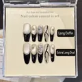 Handmade gradient black press-on nails with luxury rhinestones and glitter design - 628-Extra Long Oval / Large (L)